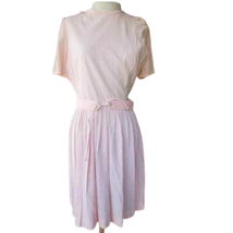 Vintage 70s Pink Belted Pin Stripe Midi Dress Size Med  - £43.52 GBP