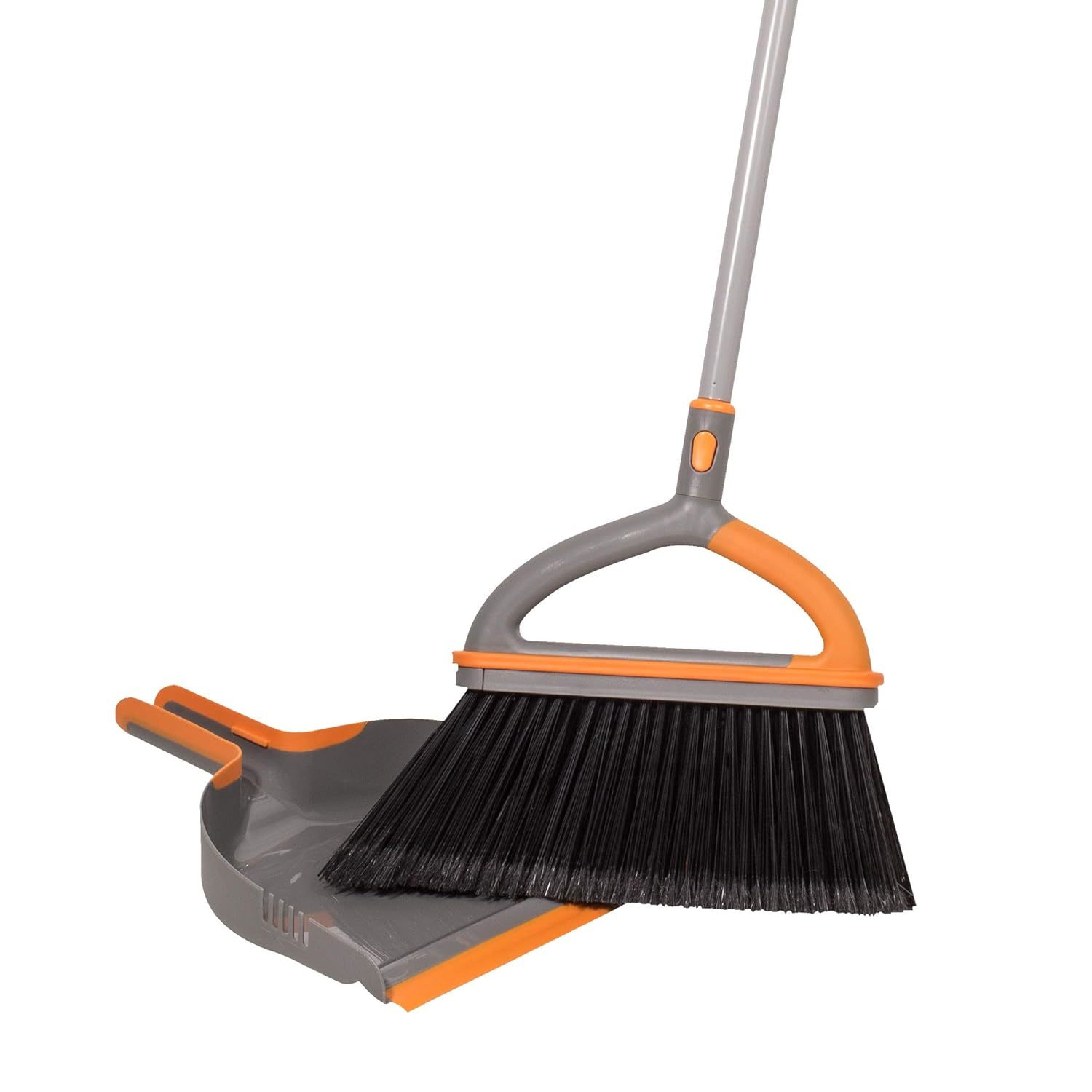 Casabella 2-Piece Ergo Broom Plus and Dustpan Cleaning Set, Orange/Graphite, Uni