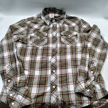 True Religion Flannel Shirt Men&#39;s Large Pearl Snap Western Plaid Green R... - $24.74