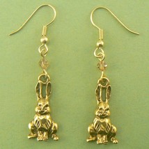 Sitting Bunny Rabbits (Gold) Pewter Earrings (BN-EAR301) - £8.01 GBP
