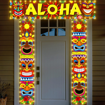 Hawaiian Luau Party Decorations Lighted Tiki Banners 3PCS Aloha Tropical Moana F - £27.61 GBP