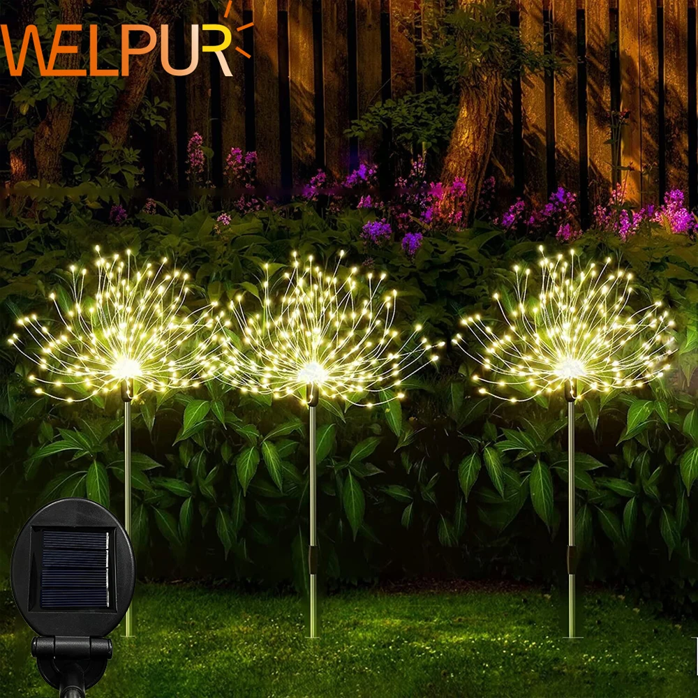 Solar Firework Light Gr Globe Dandelion 60/150/200 LED Fireworks Lamp For Garden - £122.78 GBP