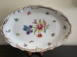 Dresden Porcelain 13.5&quot; Hand Painted Floral Serving Platter - £94.05 GBP