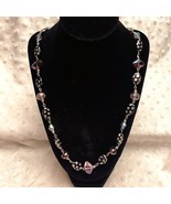 Vintage Silver Dot Stone, Pink Glass, &amp; Iridescent Crystal Necklace - €19,48 EUR