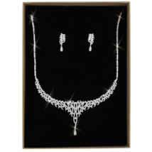 3W1413 - Rhodium Brass Jewelry Sets with AAA Grade CZ  in Clear - $175.99 CAD