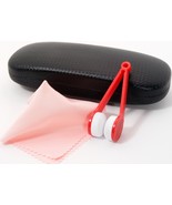 Hard Clam Shell Eyeglasses Glasses Black Case w/ Red Cleaning Cloth &amp; Brush - $36.15 CAD