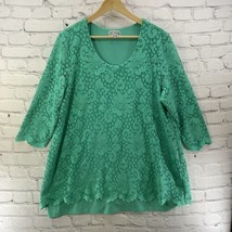 JM Collection Blouse Womens Sz L Teal Blue Green Eyelet  - £12.66 GBP