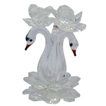 Italian Crystal Figurine Authentic 3&quot; Handcrafted Triple Swan With Roses - £27.91 GBP