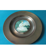 antique BRASS PLATTER PAINTED CERAMIC CENTER &quot;AGE OF INNOCENCE&quot; BY REYNO... - $201.73 CAD