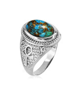 Sterling Silver Egyptian Ankh Cross Blue Copper Turquoise Ring - $89.99