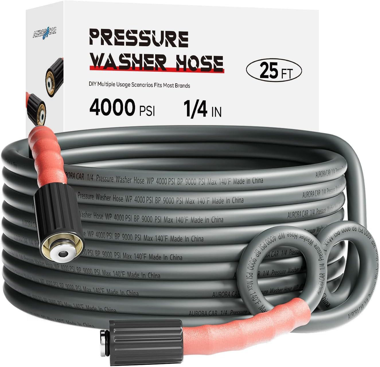 Pressure Washer Hose 25Ft 1/4&quot;, Kink Resistant Power Washer Hose, Grey - $33.96