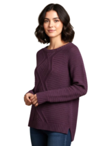 NY Collection Women’s S Burgundy Diamond Cable Knit Hi-Low Pullover Swea... - $19.79