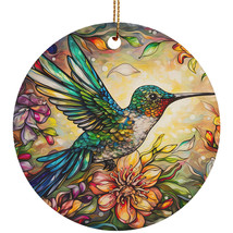 Cute Humming Bird Vintage Ornament Color Stained Glass Art Wreath Christmas Gift - £11.83 GBP