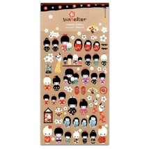 CUTE KOKESHI DOLL STICKERS Kimono Kawaii Sticker Sheet Craft Scrapbook S... - £3.18 GBP