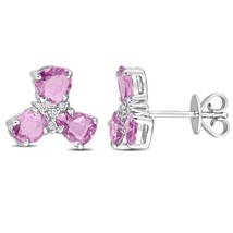 2.50Ct Rond Simulé Améthyste 3-Stone Fleur Boucles D&#39;Oreilles Plaqué or Blanc - £89.52 GBP