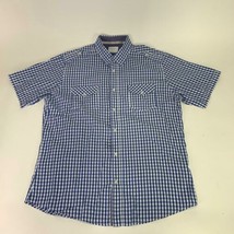PD&amp;C Mens Plaid Blue White Short Sleeve Button Up Casual Shirt Size XL - $19.16