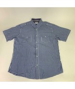 PD&amp;C Mens Plaid Blue White Short Sleeve Button Up Casual Shirt Size XL - $19.16