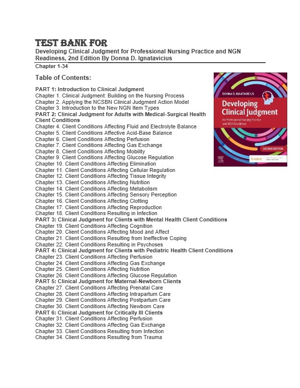 Multiple Choices with answers for Developing Clinical Judgment for Profe... - $7.49