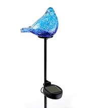 Bird Solar Garden Stake Blue Glass Metal Double Pronged 22.1" High Sunlight image 1
