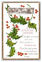 Cabin Scene Holly Best Christmas Greetings UNP Embossed DB Postcard U11 - £3.52 GBP