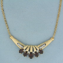 Garnet and Diamond Necklace in 14k Yellow Gold - £583.36 GBP