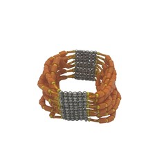 Orange Barrel Bead and Sead Bead Multi strand Stretch Bracelet 7 in - £8.85 GBP