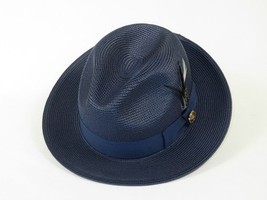 Men's Milani Straw Braided Fedora Hat Soft Crushable FDS-002 Solid Navy image 2