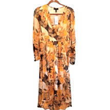 Medium Jessica Simpson Bonita Long Sleeve Chiffon Dress Golden Brown Floral NWT - £59.96 GBP