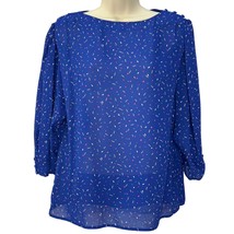 Vintage Josephine Blouse 3/4 Sleeve Blue Dot Size 14 Shoulder Button Detail - £15.25 GBP