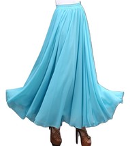 Aqua-blue Long Chiffon Skirt Outfit Women Custom Plus Size Chiffon Skirt image 2