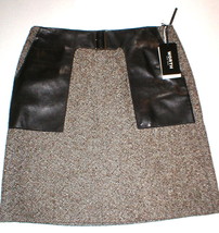 New NWT $600 Womens Black Brown Leather Tweed Skirt Worth NY 10 York Off... - £472.76 GBP