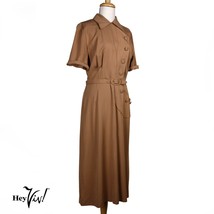 Vintage 40s WWII Brown Gabardine Dress Big Buttons Metal Zip B38 W30 - H... - £71.31 GBP