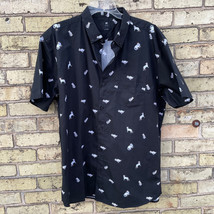 Visive Mens XL Black Short Sleeve Button Down Cat Printed Novelty Shirt EUC - £37.96 GBP