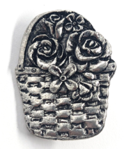 VTG Flower Basket Flowers 1998 Metzke Pewter Silver Tone Metal Floral Brooch Pin - £7.50 GBP