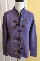 SOUTH COTTON Hand Loomed Purple/Black Floral Cotton/Viscose Cardigan Swe... - £15.45 GBP
