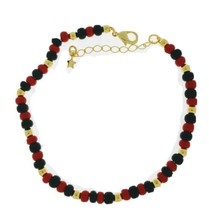 18k Gold Plated Evil Eye Protection Bracelet Beaded Red Black Bracelet Women 7&quot; - £12.61 GBP