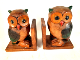 Vintage Wooden Owl Bookends, Great Whimsical Pair Hand Carved, Not Identical - £35.59 GBP