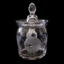 Crystal Glass Etched Jam Jelly Jar Lid Condiment Vintage No Spoon Clear Floral - £21.89 GBP