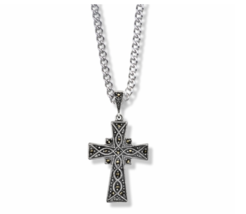 Sterling Silver And Marcasite Stones Flared Cross Necklace &amp; Chain - £63.94 GBP