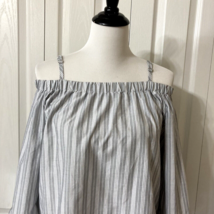 Seven Sisters Womens Striped Off Shoulder Peasant Blouse Sz M Grey White... - £14.29 GBP