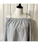 Seven Sisters Womens Striped Off Shoulder Peasant Blouse Sz M Grey White... - £14.06 GBP
