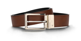 Mens classic double-faced belt vegan leather square silver buckle formal elegant - £41.08 GBP