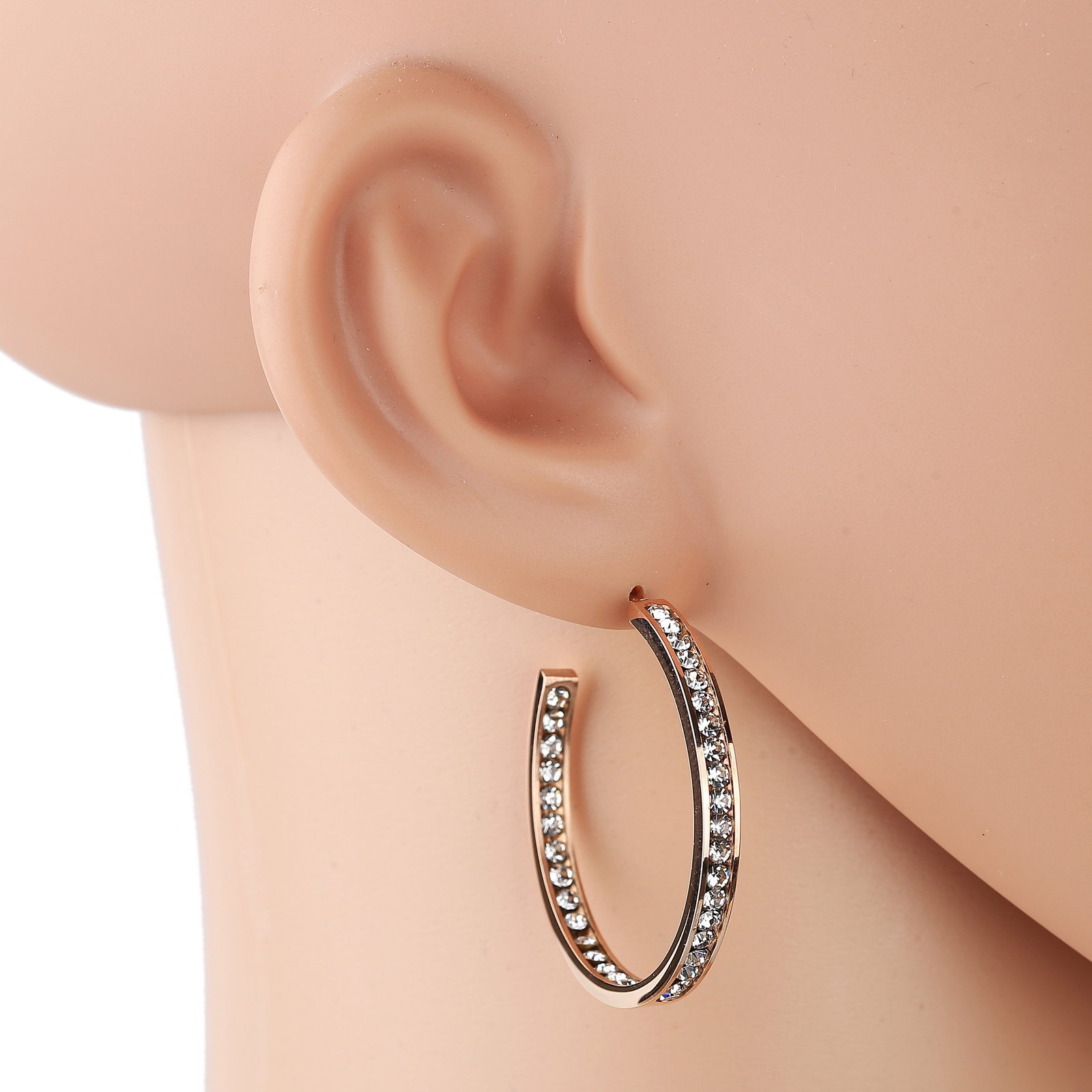 Rose Gold Tone Hoop Earrings With Swarovski Style Crystals