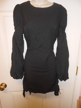NEW CUTE WOMEN&#39;S DO+BE SIZE SMALL LONG BLACK TOP LS RUCHING ON SIDES - $9.49