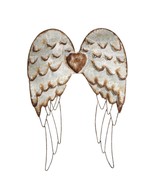 Angel Wings Wall Plaque 27&quot; High Metal With Silver Detailing Copper Hear... - £58.39 GBP