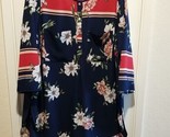 Fig &amp; Flower Anthropologie Top Women 2X Blue Red Floral Boho Tunic Blous... - $33.66