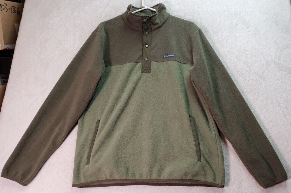 Primary image for Columbia Sweater Mens Medium Green Polyester Long Sleeve Pockets Logo 1/4 Button