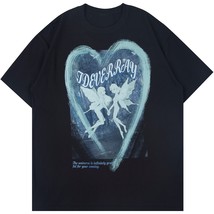 Aolamegs T-shirt Men Fairy Print Heart Graffiti Couple Tee Shirts Summer O-Neck  - £70.88 GBP