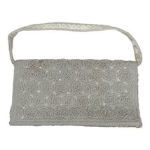Vintage 1960s Off White Beaded Evening Purse Hong Kong Sequins Handle Strap U54 - £11.19 GBP