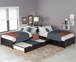 Twin Size L-Shaped Platform Bed With Trundle And Drawers Linked With Bui... - $904.99